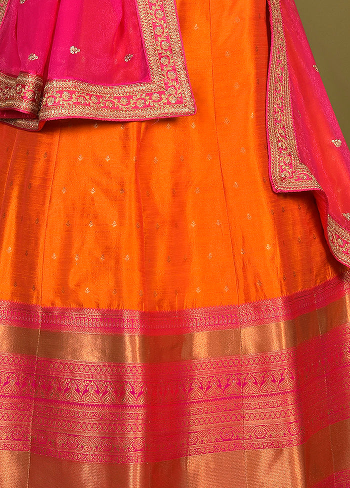 2 pc Orange Readymade Silk Gown Set