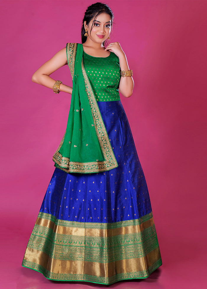 2 pc Blue Readymade Silk Gown Set