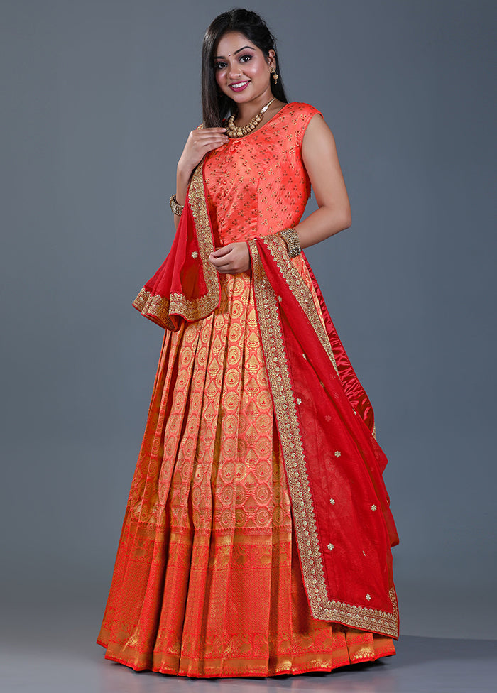 2 pc Orange Readymade Silk Gown Set