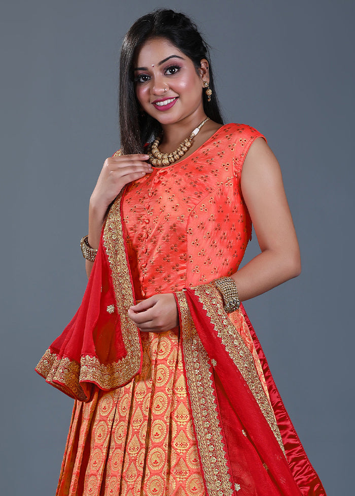 2 pc Orange Readymade Silk Gown Set