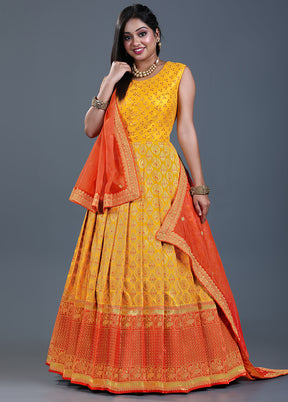 2 pc Gold Readymade Silk Gown Set