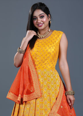 2 pc Gold Readymade Silk Gown Set