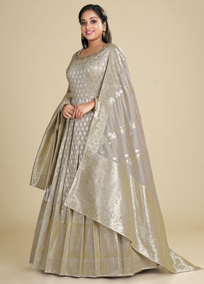 2 pc Grey Readymade Silk Gown Set