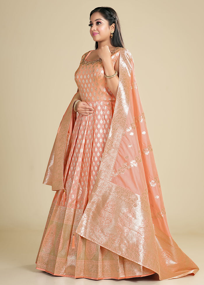 2 pc Light Peach Readymade Silk Gown Set