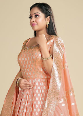 2 pc Light Peach Readymade Silk Gown Set