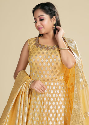 2 pc Light Yellow Readymade Silk Gown Set