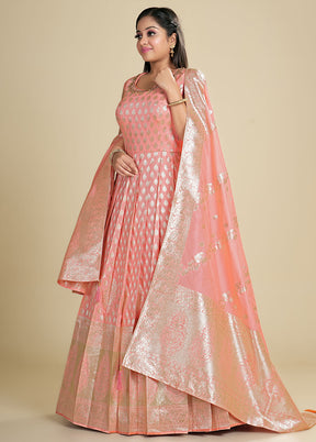 2 pc Pink Readymade Silk Gown Set