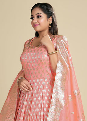 2 pc Pink Readymade Silk Gown Set
