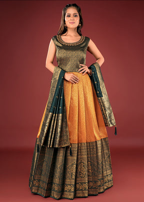 2 pc Gold Readymade Silk Gown Set