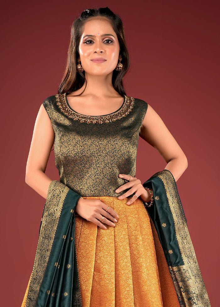 2 pc Gold Readymade Silk Gown Set