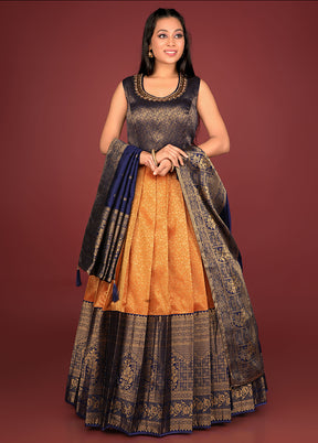 2 pc Gold Readymade Silk Gown Set