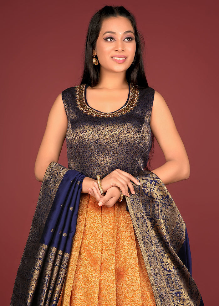 2 pc Gold Readymade Silk Gown Set