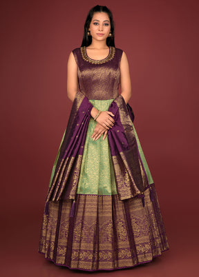 2 pc Green Readymade Silk Gown Set