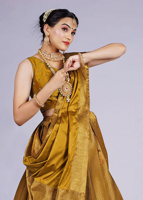 3 Pc Mustard Silk Semi Stitched Lehenga Set