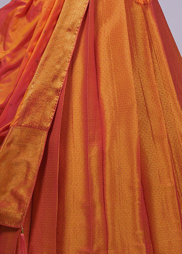 3 Pc Orange Silk Semi Stitched Lehenga Set