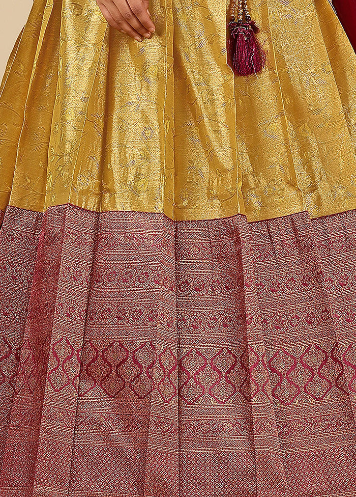 3 Pc Golden Silk Semi Stitched Lehenga Set