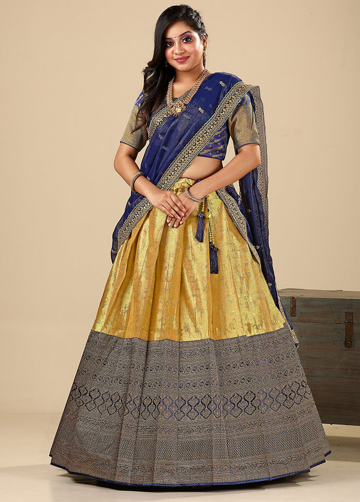 3 Pc Golden Silk Semi Stitched Lehenga Set