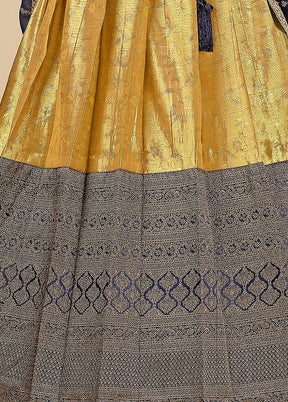 3 Pc Golden Silk Semi Stitched Lehenga Set