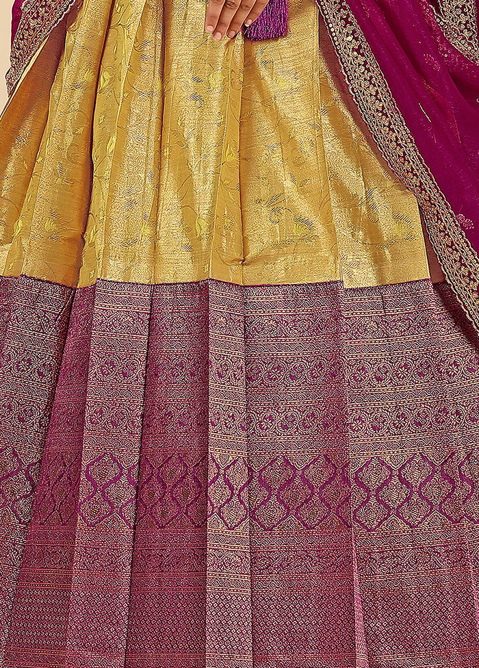 3 Pc Golden Silk Semi Stitched Lehenga Set