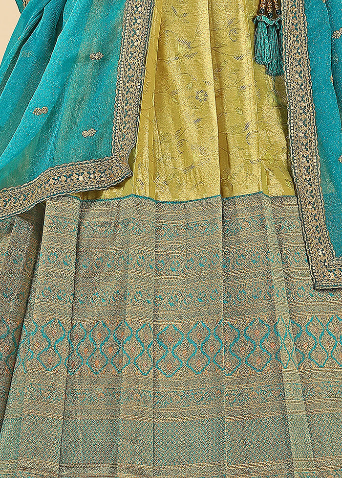 3 Pc Blue Silk Semi Stitched Lehenga Set
