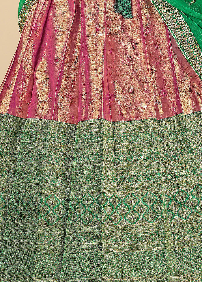 3 Pc Pink Silk Semi Stitched Lehenga Set