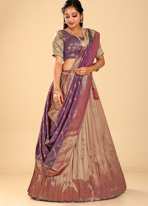 3 Pc Purple Silk Semi Stitched Lehenga Set