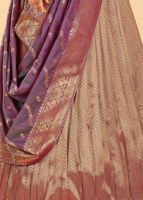 3 Pc Purple Silk Semi Stitched Lehenga Set