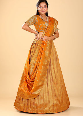 3 Pc Mustard Silk Semi Stitched Lehenga Set