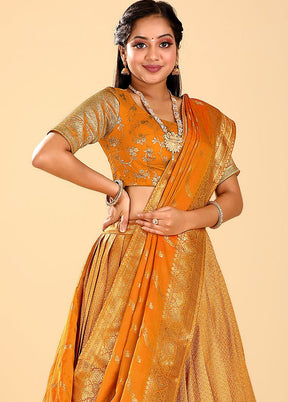 3 Pc Mustard Silk Semi Stitched Lehenga Set