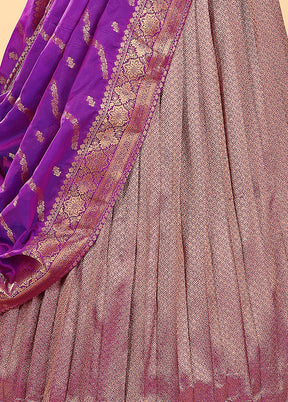 3 Pc Purple Silk Semi Stitched Lehenga Set