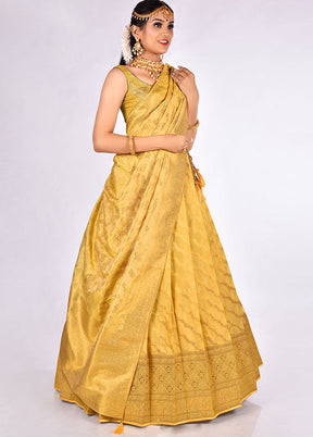 3 Pc Yellow Silk Semi Stitched Lehenga Set