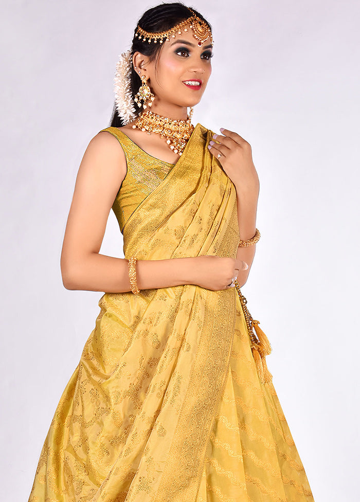 3 Pc Yellow Silk Semi Stitched Lehenga Set