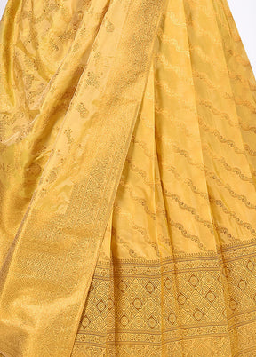 3 Pc Yellow Silk Semi Stitched Lehenga Set