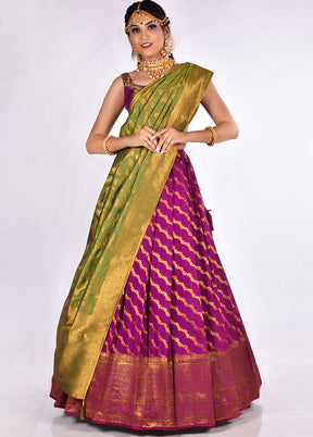 3 Pc Wine Silk Semi Stitched Lehenga Set