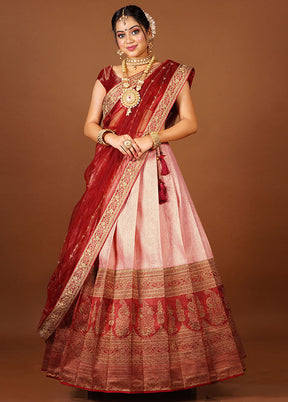 3 Pc Light Pink Silk Semi Stitched Lehenga Set