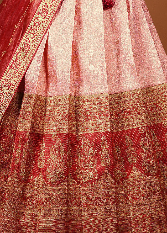 3 Pc Light Pink Silk Semi Stitched Lehenga Set