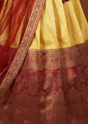 3 Pc Yellow Silk Semi Stitched Lehenga Set