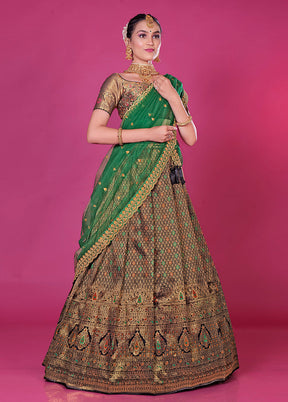 3 Pc Black Silk Semi Stitched Lehenga Set