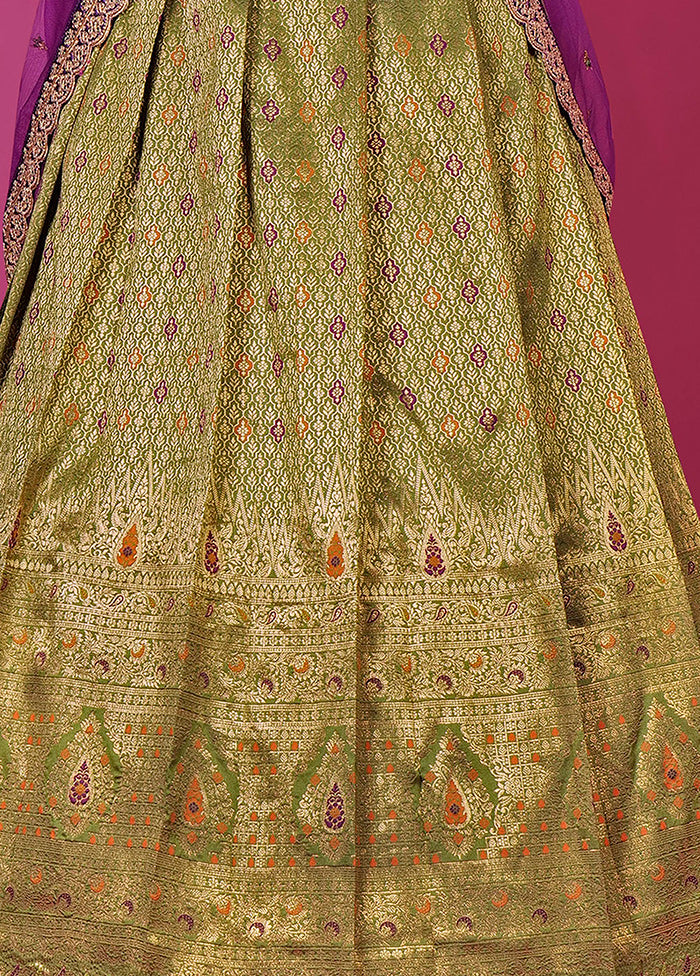 3 Pc Mehendi Silk Semi Stitched Lehenga Set