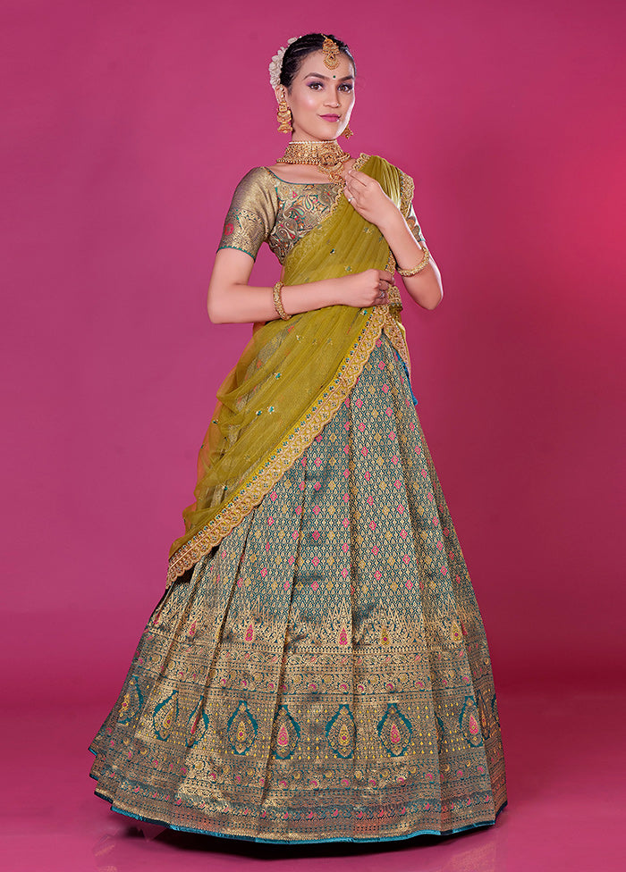 3 Pc Rama Silk Semi Stitched Lehenga Set