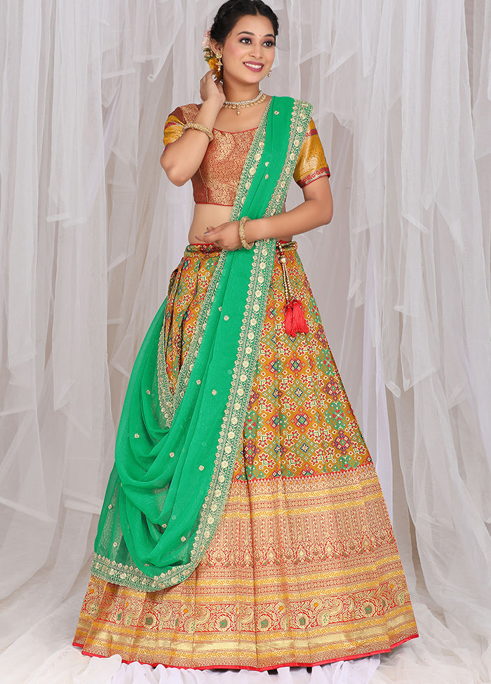 3 Pc Mustard Silk Semi Stitched Lehenga Set