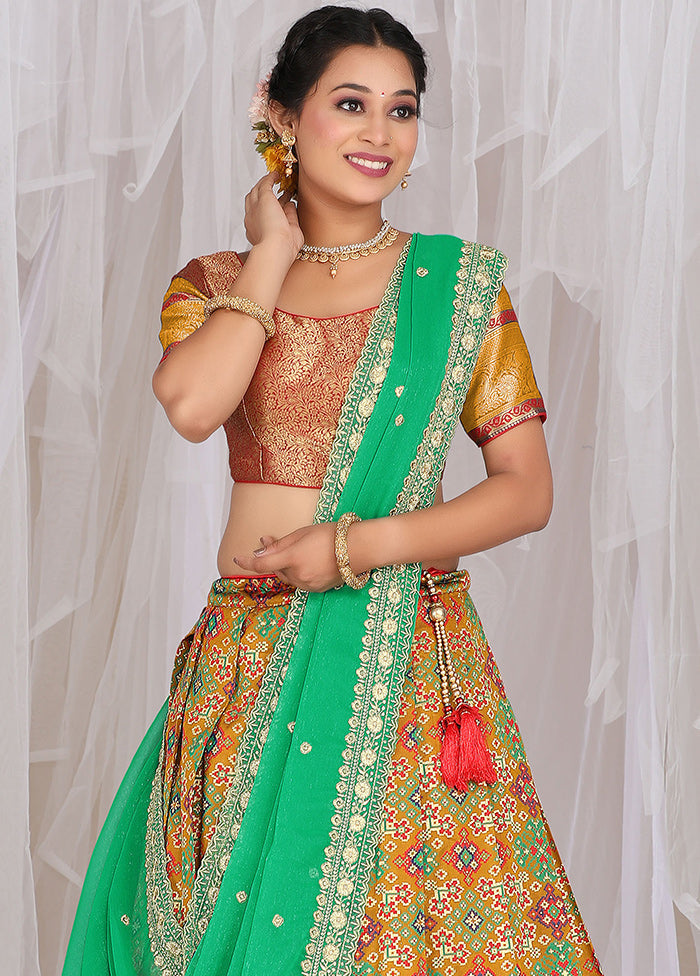 3 Pc Mustard Silk Semi Stitched Lehenga Set