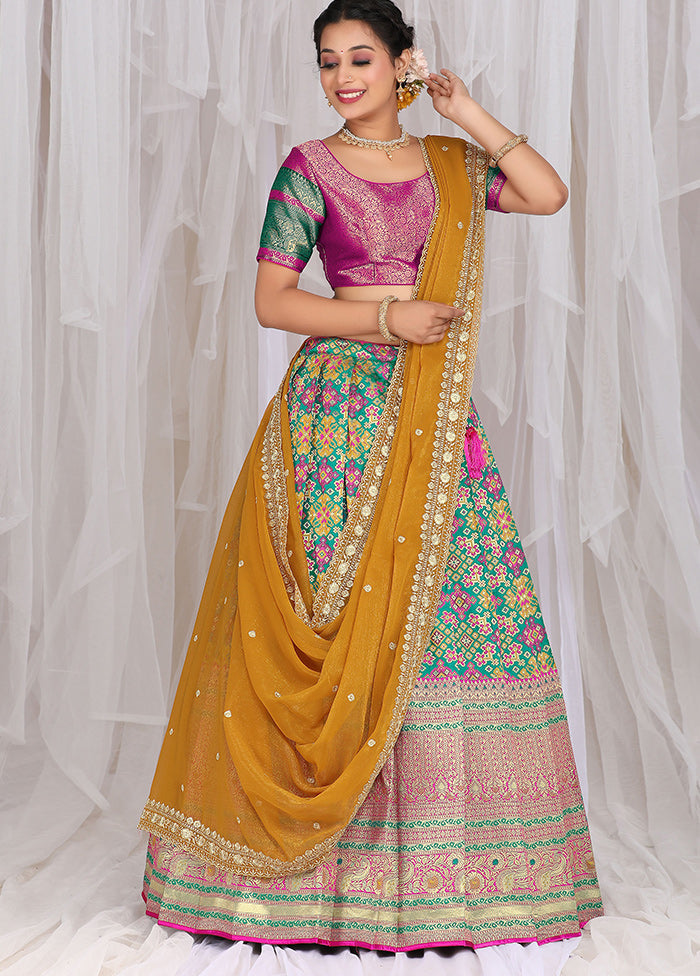 3 Pc Rama Silk Semi Stitched Lehenga Set