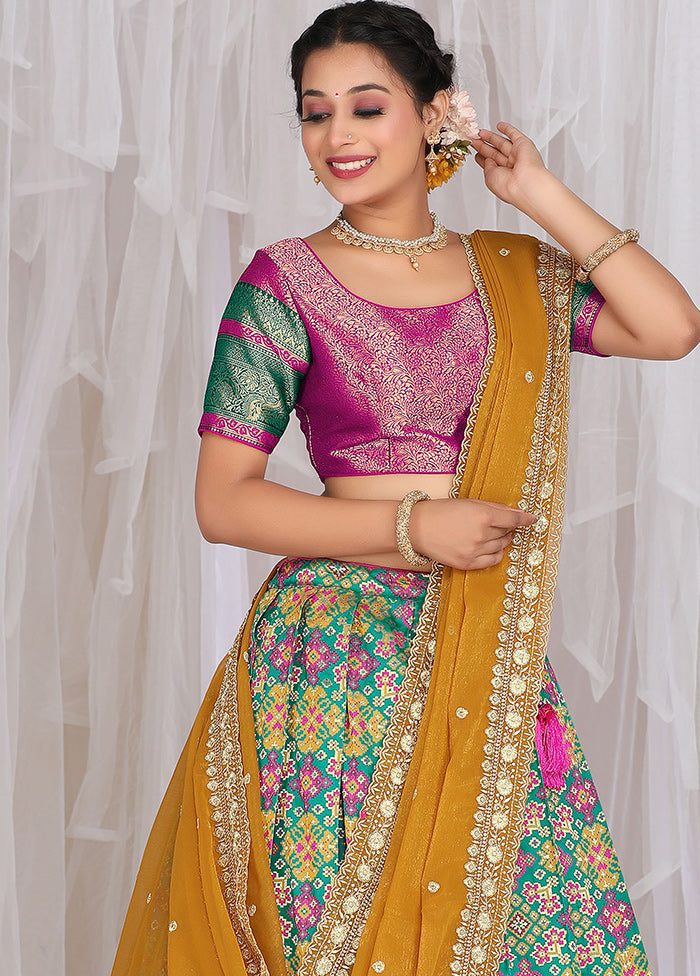 3 Pc Rama Silk Semi Stitched Lehenga Set