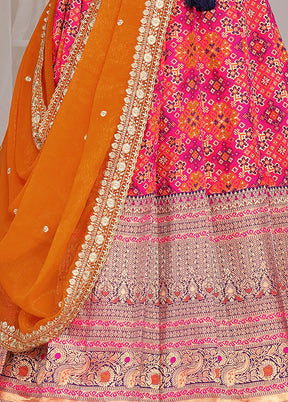 3 Pc Rani Silk Semi Stitched Lehenga Set