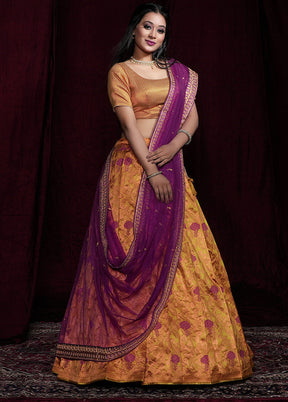 3 Pc Yellow Silk Semi Stitched Lehenga Set