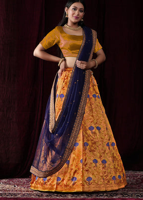 3 Pc Yellow Silk Semi Stitched Lehenga Set