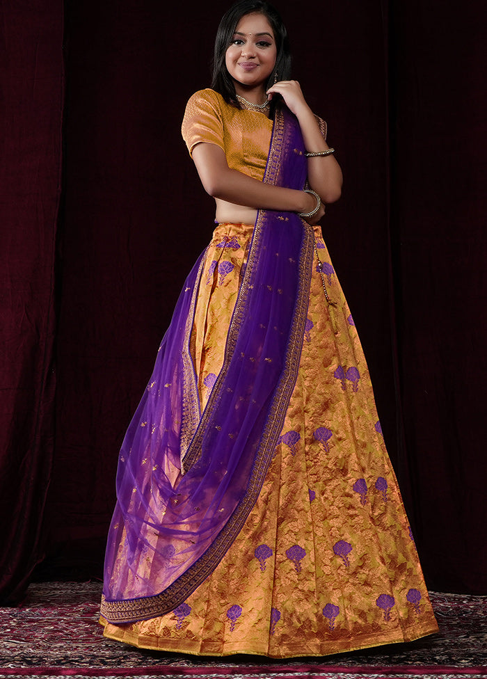 3 Pc Yellow Silk Semi Stitched Lehenga Set