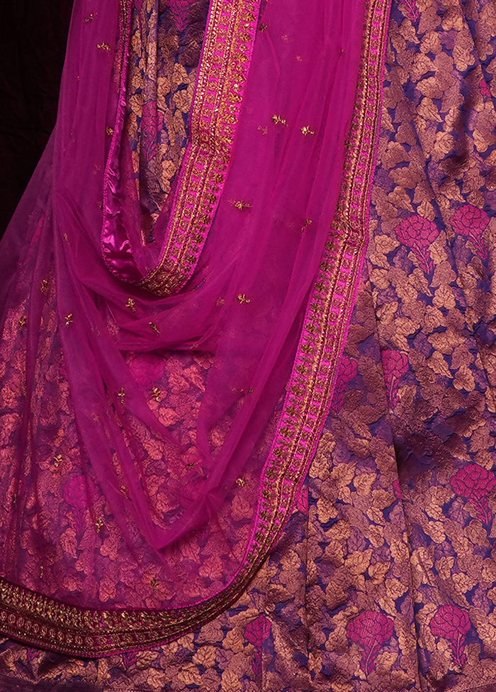 3 Pc Purple Silk Semi Stitched Lehenga Set