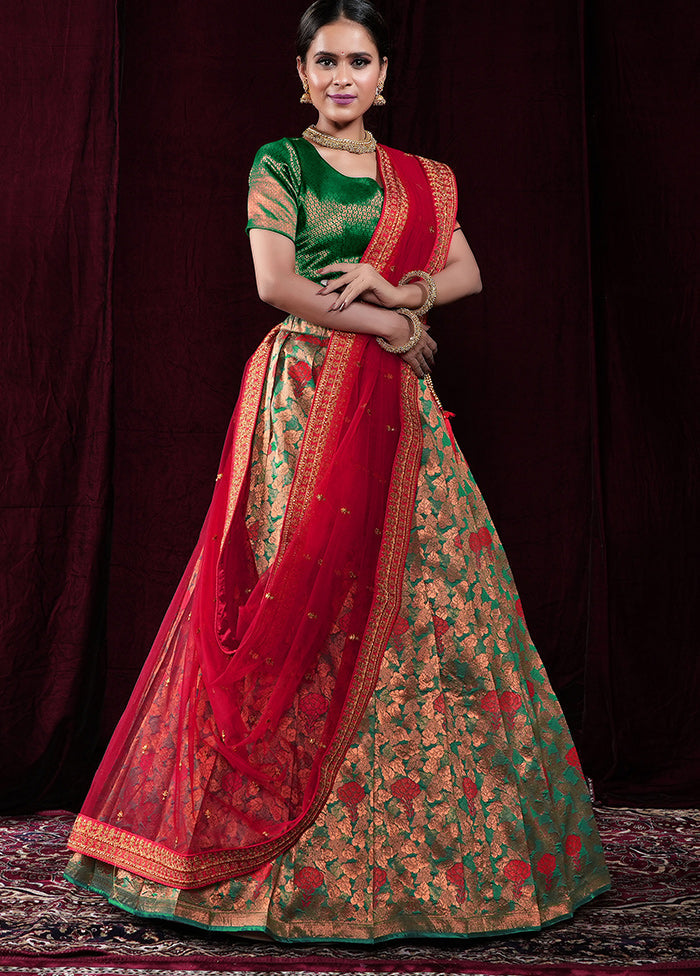 3 Pc Rama Silk Semi Stitched Lehenga Set